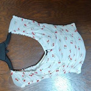 Rue21 white crop top cherry pattern, large